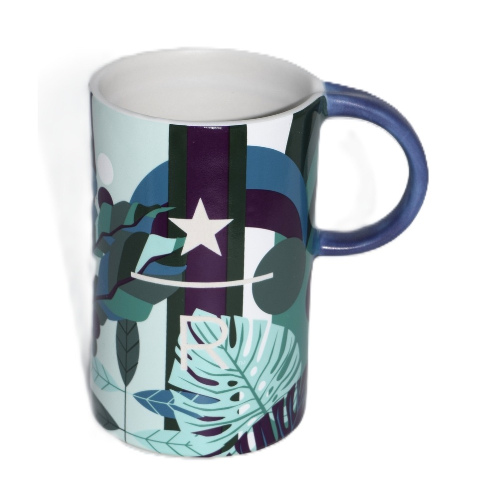 Starbucks Reserve Coffee Mug 12oz Teal Purple Tropical Monstera Leaf 2017 Exc